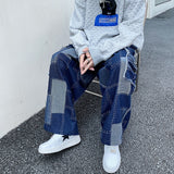 Washed Cargo Jeans Fashion Splice Pants Plus Size Wide Leg   Pants Large Pocket Waist Elastic Hip Hop Streetwear Cowboy Trousers