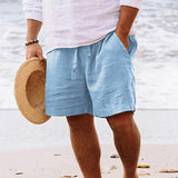 Vintage Solid Color Cotton Linen Shorts Mens Spring Summer Casual Loose Drawstring Tie-up Short Pant Men Leisure Sea Side Shorts