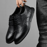 Ilooove Big Size Mens Formal Genuine Leather Dress Shoes British Stylish Business Dress Men Flats High Quality Brogues Oxford Shoes Men