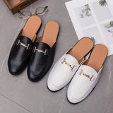 Ilooove Fashion Men's slip-on half Slippers High Quality Leather men shoes classic Mules Non-slip half shoes Summer white Moccasins