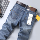 2023  Brand Logo Slim Fit Men's Jeans Business Casual Elastic Straight Denim Pants Male High Quality Trousers Colorful