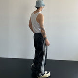 2023 New Men&#39;s Spring Autumn Loose Straight Casual Mopping Sense Wide-leg Sports Pants High Street Style Leather Pants