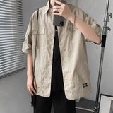 Shirts Men Summer Cargo Clothing Harajuku Fashion Ins Handsome All-match Baggy Stylish College Multi Pockets Popular Streetwear