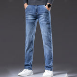 2023 Autumn New Men Regular Fit Stretch Jeans Classic Style Smoky Gray Fashion Casual Denim Pants Male Brand Trousers Blue