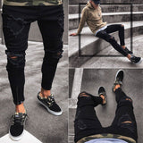 Fashion Mens Cool Designer Black Ripped Skinny Jeans Destroyed Frayed Slim Fit Denim Pant Zipper Hop Hop Pants Holes For Men