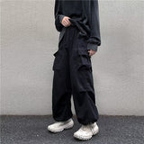 Black Casual Pants Men's Fashion Loose Straight Wide Leg Pants Men Streetwear Hip-hop Pocket Cargo Pants Mens Trousers