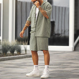 2023 Spring Summer Short Sleeve Button Shirt And Shorts Suits Men's Clothing Fashion Loose Geometric Print Two Piece Set For Men