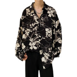 Summer Floral Shirt Men Fashion Printed Casual Ice Silk Shirt Men Streetwear Loose Long Sleeved Shirt Mens Hawaiian Shirts M-3XL