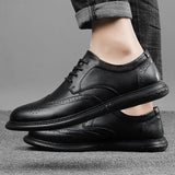 Ilooove Big Size Mens Formal Genuine Leather Dress Shoes British Stylish Business Dress Men Flats High Quality Brogues Oxford Shoes Men