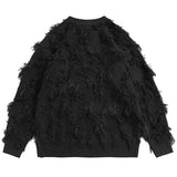 Ilooove Distressed Tassel Sweaters Men's Oversized Streetwear Sweaters Black White Fashion Hip Hop Jumpers Knitted Pullovers