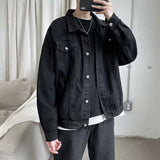 Black Denim Short Jacket Men Turn Down Collar Bomber Jacket Jeans Coats Casual Pockets Overalls Streetwear Man Clothing Outwear