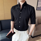 New Summer Smart Casual Office Men Black White Shirt Half Sleeve Slim Fit Business Formal Shirts Fashion Single Breasted Tops