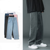 2023 New Brand Spring Men Korean Fashion Blue Pink White Jeans Streetwear Hip Hop Baggy Denim Trousers Straight Wide Leg Pants