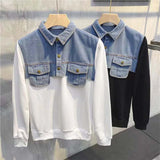 Korean Version Of The Trend Shirt Lead Two Pieces Of Sweater Men's Autumn Tide Cards Stitching Cowboy Handsome