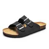 Ilooove Men's Black Leather Sandals Summer Casual Men Beach Sandals Roman Style High Quality Non-slip Flat Slides Fashion Male Shoes