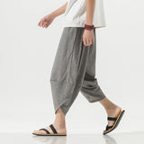 2023 Summer Harajuku Calf Length Casual Men's Pants Wide Leg Cotton Linen Harem Baggy Pants Fashion Men's Clothing