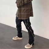 Harajuku Both Side Double Zipper Pockets Vibe Style Mens Track Pants High Street Straight Oversized Drawstring Casual Trousers