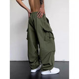 Summer Cargo Pants Men Oversized Pocket Casual Pants Men Japanese Streetwear Hip-hop Loose Wide Leg Pants Mens Thin Trousers