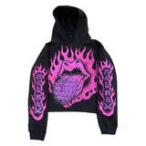 Ilooove Retro hooded sweatshirt skull print flame Y2K retro hooded pullover jacket street style goth casual fashion men's Harajuku top