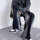 New Spray-dyed Jeans Men's Ins Fashion Brand High Street Wide-leg Daddy Pants Black Retro Drape Loose Straight Mop Pants