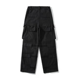 Retro Big Pockets Black Mens Cargos High Street Elastic Waist Vibe Style Overalls Straight Wide Leg Oversized Trousers