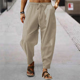 2023 Spring Summer Men's Casual Beach Long Pant Solid Color Loose Drawstring Cotton Linen Trousers Men Leisure Fashion Pants