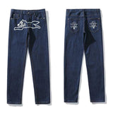 Dog Print Straight Loose Jeans Mens Retro High Street Oversize Casual Denim Trousers Harajuku Washed Hip Hop Jean Pants