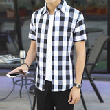 Half Sleeve Man Tops Red Plaid Shirts and Blouses for Men Silk S Cotton Cheap Brand Hipster Korean Style Designer Asia Clothing