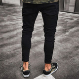 Fashion Mens Cool Designer Black Ripped Skinny Jeans Destroyed Frayed Slim Fit Denim Pant Zipper Hop Hop Pants Holes For Men