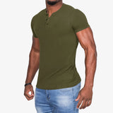 Fashion Solid Color Men's T Shirts 2024 Summer New Casual Button-up V Neck Tops Men Pullover T-shirt Leisure Short Sleeve Tees