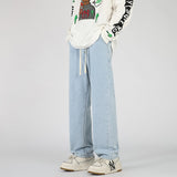 Retro Washed Jeans Men Baggy Straight Wide Leg Pants Streetwear Solid Color Korean Fashion Y2k Cowboys Trousers