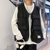 Vests Coat Men Hip Hop High Street Japanese Fashion Tooling Multi Pockets Design Handsome Stylish All-match Teens Clothes Summer