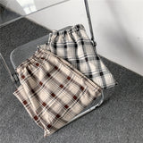 Plaid Pants Men Linens Korean Checked Trousers Male Streetwear Fashion Bottoms Summer Wide Leg Pants Harajuku Breathable