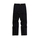 Harajuku Streetwear Pleated Straight Casual Track Pants Mens Pockets Ruched Retro Vibe Style Loose Trousers Oversize