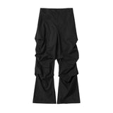 Solid Color Ruched Elastic Waist Men's Cargo Pants Straight Streetwear Pleated Casual Overalls Baggy Black Loose Trousers