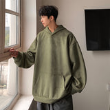 Suede Leather Feeling Men Hoodies Oversized Hip Hop Streetwear Solid Casual Pullovers Trendy Brand Male Sweatshirts