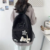 Cute Corduroy Backpacks Star Decoration School Bags For Teenage Girls 2024 New Designer Soft Cloth Satchels Korea Packages