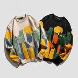 Ilooove Autumn Harajuku Knitted Sweater Men Women Winter Cartoon Full Cat Print Pullover Vintage Causal Loose Sweaters Streetwear