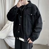 Black Denim Short Jacket Men Turn Down Collar Bomber Jacket Jeans Coats Casual Pockets Overalls Streetwear Man Clothing Outwear