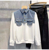 Korean Version Of The Trend Shirt Lead Two Pieces Of Sweater Men's Autumn Tide Cards Stitching Cowboy Handsome