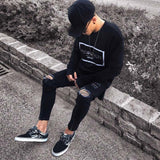 Fashion Mens Cool Designer Black Ripped Skinny Jeans Destroyed Frayed Slim Fit Denim Pant Zipper Hop Hop Pants Holes For Men