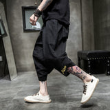 2023 Summer harajuku harem pants men calf-length wide leg trousers streetwear casual sweatpants vintage cotton men's pants