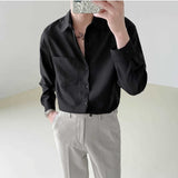 Ilooove Spring New Senior Long Sleeve Button Down Shirts for Men Korean Fashion Loose Drape Solid Color All-match Men's Shirt Blouse