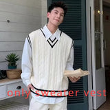 Ilooove Sweater Vest Men American Retro Baggy Youthful Popular Sleeveless Simple Preppy Style Handsome Harajuku Males Knitting Autumn