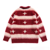 Hip Hop Sweater Men Y2K Contrast Striped Star Jacquard Lapel Knit Pullover Harajuku Casual Oversized Jumpers Autumn Couple Tops