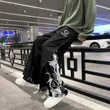 High street pants casual trousers buttoned male gothic loose straight wide leg fake two piece pants high street men's bottoms