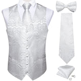 Ilooove Men Black Paisley Vest Necktie Bowtie Pocket Square Cufflinks Dress Set жилетка мужская Classic 5 PCS Business Waistcoat for Man