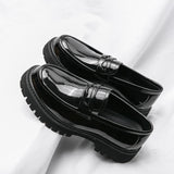 New Platform Shoes Loafers Shoes Men Thick-soled Wedding Shoes Black Formal Business Shoes Slip-on Leather Increase Casual Shoes