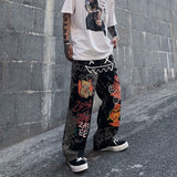 2023 American Style High Street Graffiti Retro Men&#39;s Jeans Y2K Straight Trousers Women&#39;s Loose Harajuku Street Wide-leg Pants