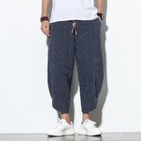 2023 Summer Casual Men's Pants Harajuku Striped Baggy Pants Cotton Linen Wide Leg Harem Trousers For Men